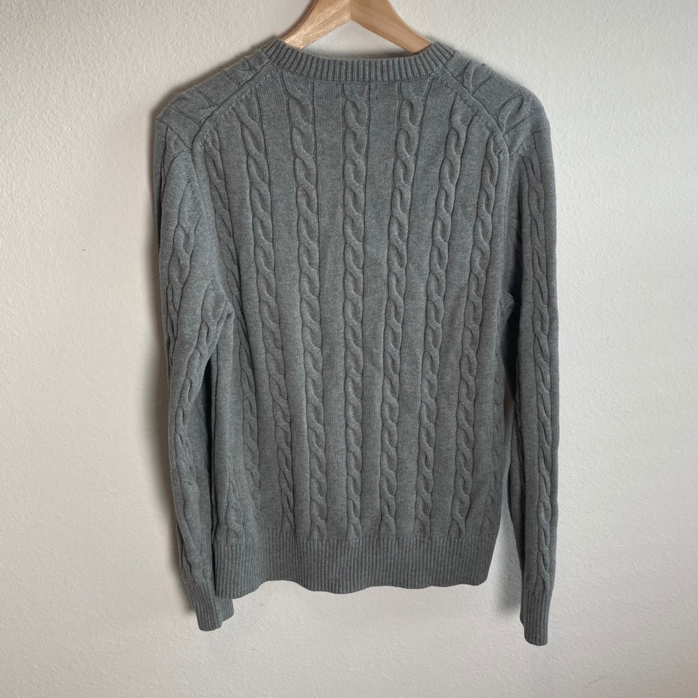 Brooks Brothers Sweater Mens Medium Grey Cable Knit Crew Neck Cotton Pullover - Picture 3 of 12